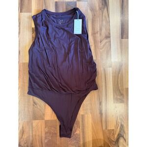 A New Day Bodysuit Womens Large Dark Brown NEW Drape Front Sleeveless Crewneck